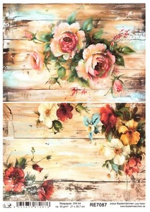 Reispapier DIN A4 Strohseide Decoupage Vintage Shabby Blumen Rosen Holz RE7087 - Bild 1 von 1