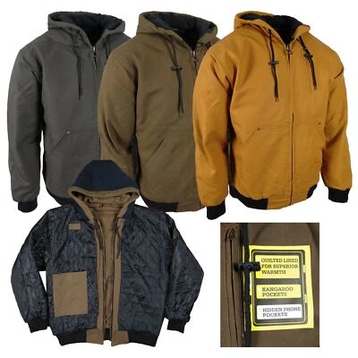 BROKEN ZIPPER Men Rugged Canvas Jacket Hoodie Quilted Heavy Weight Work Pockets - Image 1 of 4