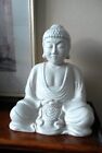 Vintage Large Thai Blanc de Chine Porcelain White Glazed Seated Buddha Statue