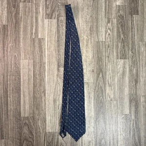 Corbata de seda Graham & Lockwood Londres Inglaterra estampado geométrico dorado azul marino - Imagen 1 de 6