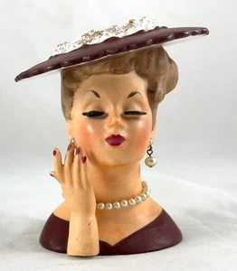 Vintage 1958 Napco Lady Head Vase with Pearl Earrings And Necklace 4.5" C3343B - Picture 1 of 8