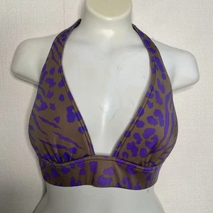 Victorias Secret Bikini Top SZ Medium Gray Purple Cheetah Leopard Push Up Halter - Picture 1 of 9