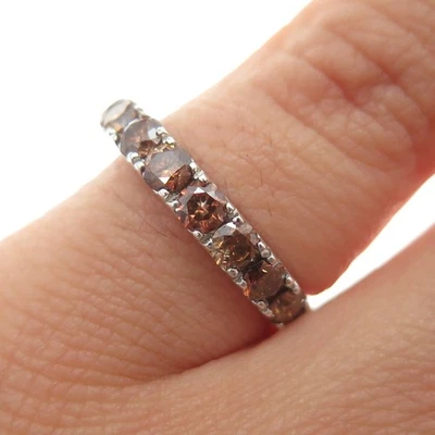 925 Sterling Silver Real Round-Cut Cognac Diamond Half Eternity Ring Size 5.25 - Image 1 of 4