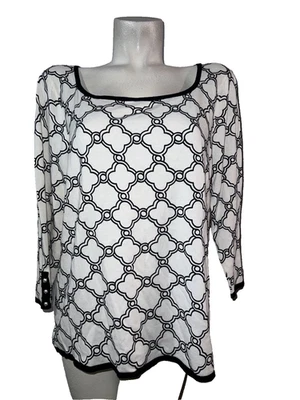 New TALBOTS Sweater XL Ivory Black 3/4 Sleeve Knit Top Pullover w/Button Detail - Image 1 of 4