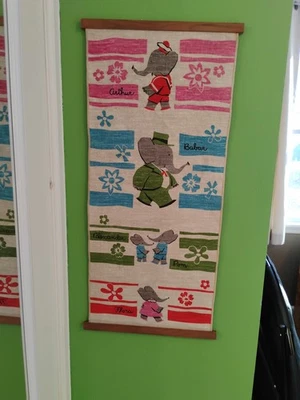 Винтажный льняной настенный домик Babar The Elephant 1961 случайный выбор - Изображение 1 из 4