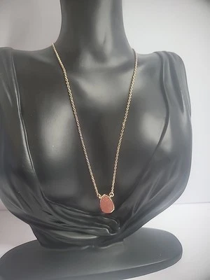 Vintage Gold Tone Chain Necklace Drusy Pendant Jewelry Costume - Image 1 of 4
