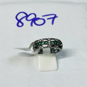 New Bomb Party Size 8 BP Ring RBP Full Wrap Dark Green Gems Hematite Pl - Bild 1 von 14