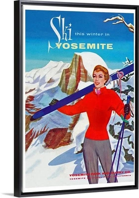 Póster de viaje de esquí de Yosemite años 30 lienzo, impresión o enmarcado póster de arte de esquí Foto 1 de 4
