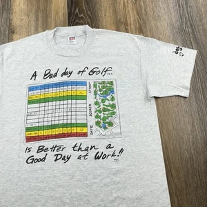 Vintage Golfshirt Herren XL grau Bad Day Better Than Good Day At Work Scorekarte - Bild 1 von 9