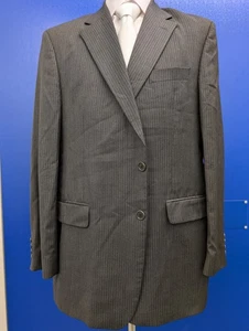 A12 M&S Italian 100% Wool 2pcs Black Stripe Suit J 44L T 38 33 - Picture 1 of 2