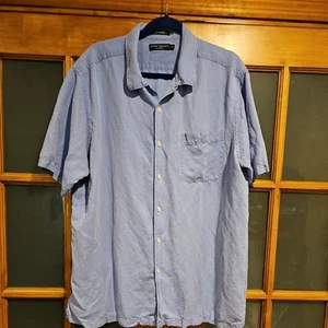 Men's DANIEL CREMIEUX Blue S/S Silk Linen Shirt Medium XL  - Picture 1 of 8