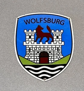 VINTAGE 12” WOLFSBURG SHIELD PORCELAIN SIGN GAS OIL CAR TRUCK MOTORCYCLE - Picture 1 of 2