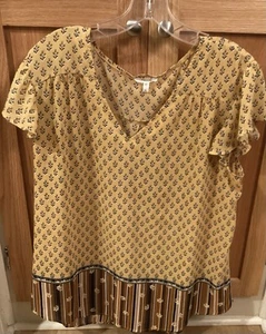 Top Pullover Maunces Poliéster Multicolor Amarillo Mostaza Floral Manga Corta XL - Imagen 1 de 4