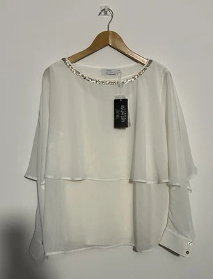JUST WHITE Women’s Designer Blouse Ivory Long Sleeve Size UK 18 NEW + TAGS £95 - Image 1 of 4