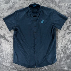 AT&T Employee Work Shirt 2XLT Blue Button Up Uniform Mens Logo Short Sleeve - Picture 1 of 7