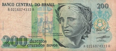 Brazil  200  New Cruzados  ND. 1989  Series  A - A  Circulated Banknote  PPZ 1 - Image 1 of 2