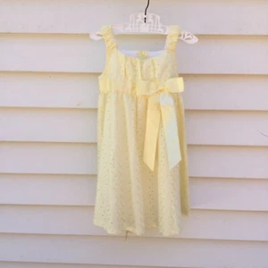Bonnie Jean Dress Girls 4 Yellow Eyelet Party Easter Bow Sleeveless A-Line Y2K - Picture 1 of 19