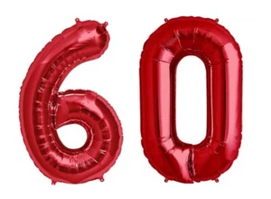 16" 60 Red Foil Number Balloons Photo Shoot 60th Birthday Float Helium - Picture 1 of 1