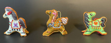 3 Vintage Chinese Silk Horse Hanging Embroidered Christmas Ornaments