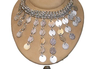 1970s SARAH COVENTRY MOD VINTAGE CHOKER BIB NECKLACE ALUMINUM DOG COLLAR DISCS - Picture 1 of 11
