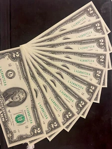 Lot of 5 NEW Crisp Sequential Two Dollar Bills Gem Unc $2 Notes $10 Face Value - Picture 1 of 4