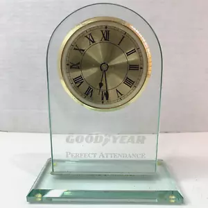 Goodyear Desk Clock Gold Color Perfect Attendance Award Battery Operated Chipped - Picture 1 of 9