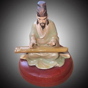 VINTAGE-SHIWAN CHINESE FIGURINE-MUD MAN WITH INSTRUMENT - Picture 1 of 8