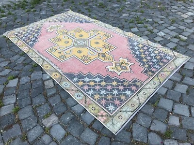 Tapete turco antigo tapete de área boêmio tapete Oushak tapete vintage tapete de lã feito à mão - Imagem 1 de 4