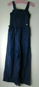 Bebe Jumpsuit Romper Girls LG 14 Blue Denim Ruffled Ruched bodice Wide leg - Picture 1 of 6