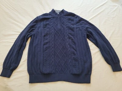 IZOD Cable Knit Sweater Navy Blue 1/4 Zip Pullover 100% Cotton Mens Size 3XLT - Image 1 of 4