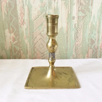 Ancien Bougeoir Bronze 17 eme Espagne Fût à Vis Candlestick XVII Base Carré - Photo 1/4