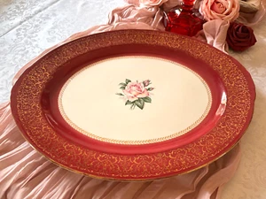 Vintage Homer Laughlin Oval Serving Platter Lady Stratford Rose Gold 15.5" - Picture 1 of 5