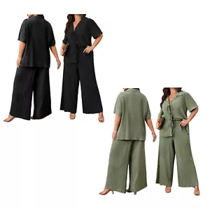 Women Outfits Date Sets Holiday Tracksuit Casual Plus-Size Lapel Short Sleeve - Picture 1 of 33