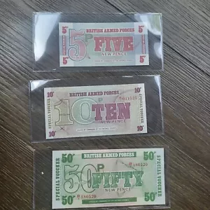 British Armed Forces 50,10,5 Pence Special Voucher Banknote Paper Money Lot of 3 - Picture 1 of 8