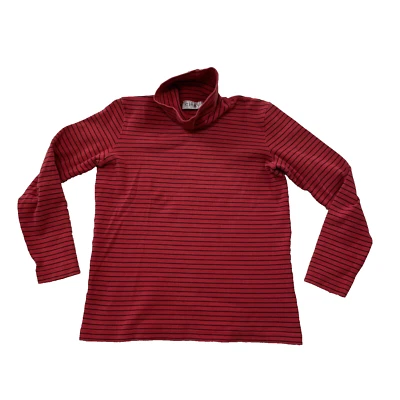 CHAUS Sport Vintage 90s Turtleneck Sweater Women S Stretch Knit Red Navy Striped - Image 1 of 4