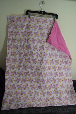 Grandma Homemade Flannel Baby Lightweight Crib Blanket Pink Elephants 34x41 - Image 1 of 4