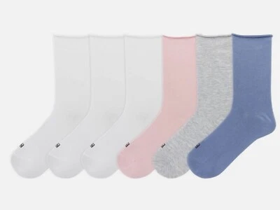 Meias femininas K BELL modal roll top tripulação, tamanho de sapato 5,5-10, 6 pares - Imagem 1 de 3