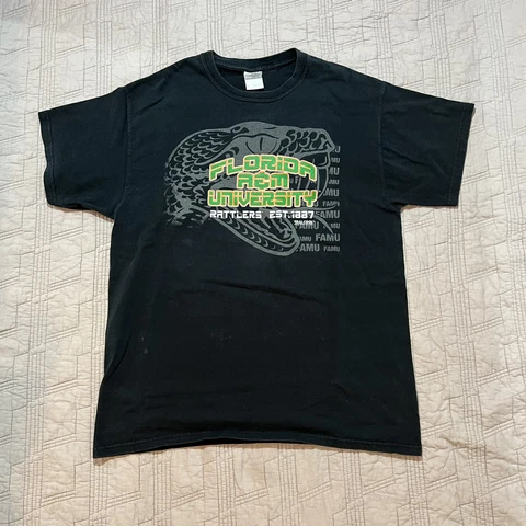 Vintage 00s Florida A&M University Rattlers FAMU Distressed Black T-Shirt Sz Lrg Cover