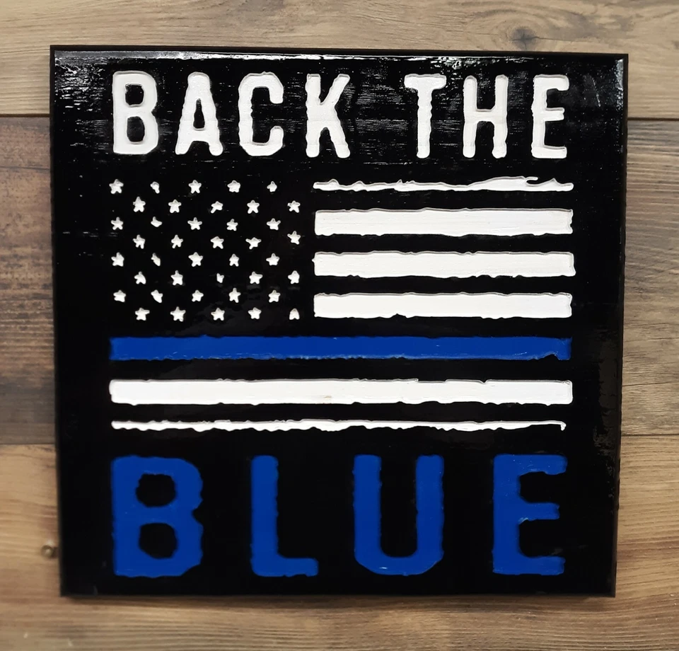 Letrero de madera BACK THE BLUE enrutado/pintado a mano alzada 12x12 ENVÍO GRATUITO Foto 1 de 1