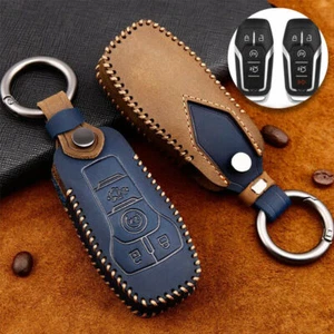 Retro Leather Car Key Fob Case Cover For Ford Lincoln MKZ MKC MKX Mustang F-150 - Picture 1 of 10