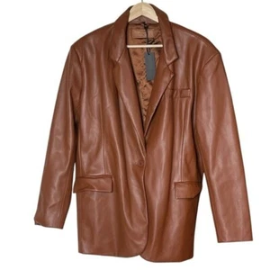 Blank NYC Self Starter Oversized Vegan Leather Blazer Jacket Size M Brown NWT - Picture 1 of 12