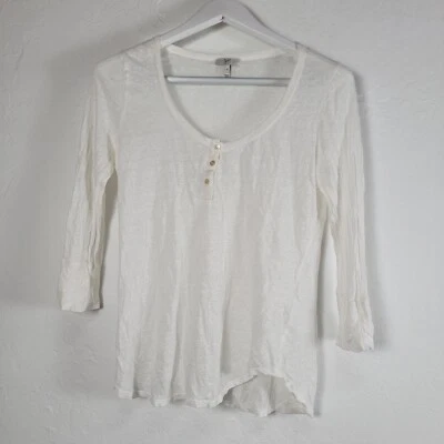 Joie Top Women Medium White 100% Linen Henley T-Shirt 3/4 Sleeve Casual Pullover - Image 1 of 4