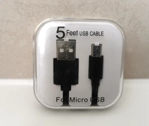 Fast charging cable/lead for micro USB-USB A 5 feet long Black Samsung Android - Picture 1 of 2
