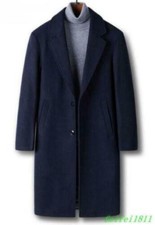 Mens Wool Blend Trench Coat Outwear Business Dress Casual Jacket Mid Length 2021
