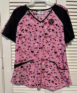 Scrubstar “Shae” Black & Pink Hearts Scrub Top-M ***BRAND NEW WITH TAGS*** - Picture 1 of 2