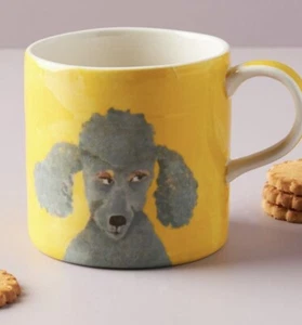 NEW ANTHROPOLOGIE COFFEE TEA LATTE MUG CUP FURRY FRIEND GREY POODLE CAROLE AKINS - Picture 1 of 10