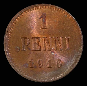 1916 Finnland 1 Penni Kupfermünze, PCGS MS66 RB NUR EINE MÜNZE IN HÖHERER QUALITÄT - Bild 1 von 4