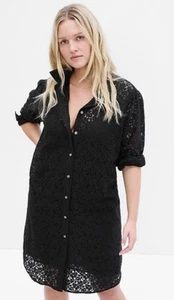 GAP Shirt Dress Button Up Long Sleeve Collar Size XL Lace Cotton Blend New - Picture 1 of 12