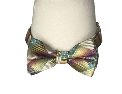 Stacy Adam’s Men's Bow Tie Plaid Multicolored Professor Preppy adjustable - Image 1 of 4