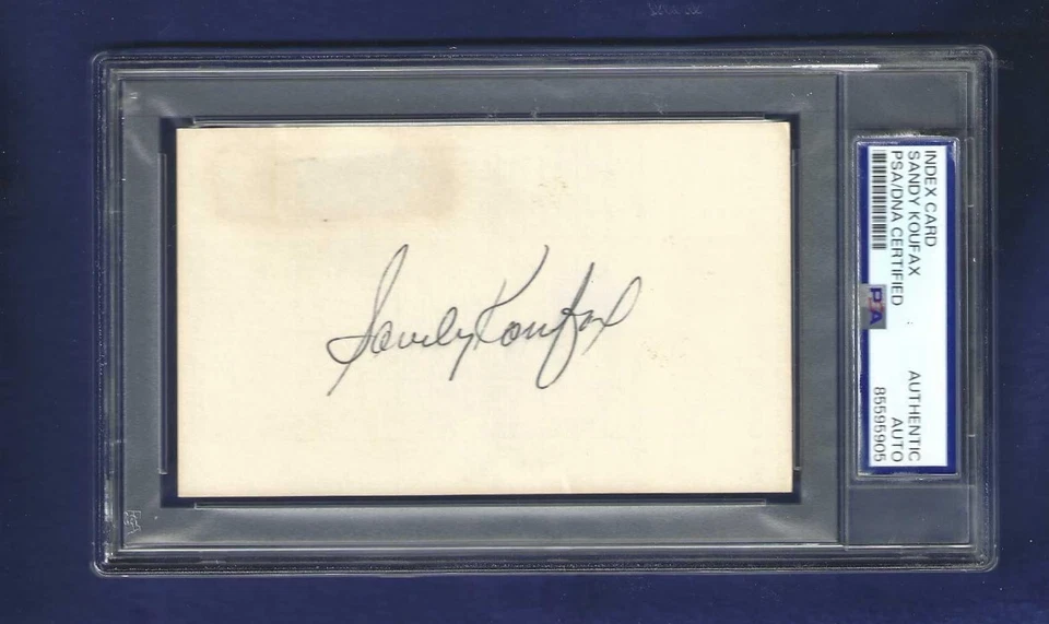 Sandy Koufax Los Angeles Dodger Baseball Autographed Vintage 3x5 Card PSA SLAB - Image 1 of 1